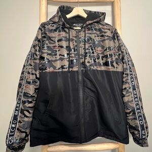 Marc Echo cut&sew large Black and khaki camo print fleece lined jacket